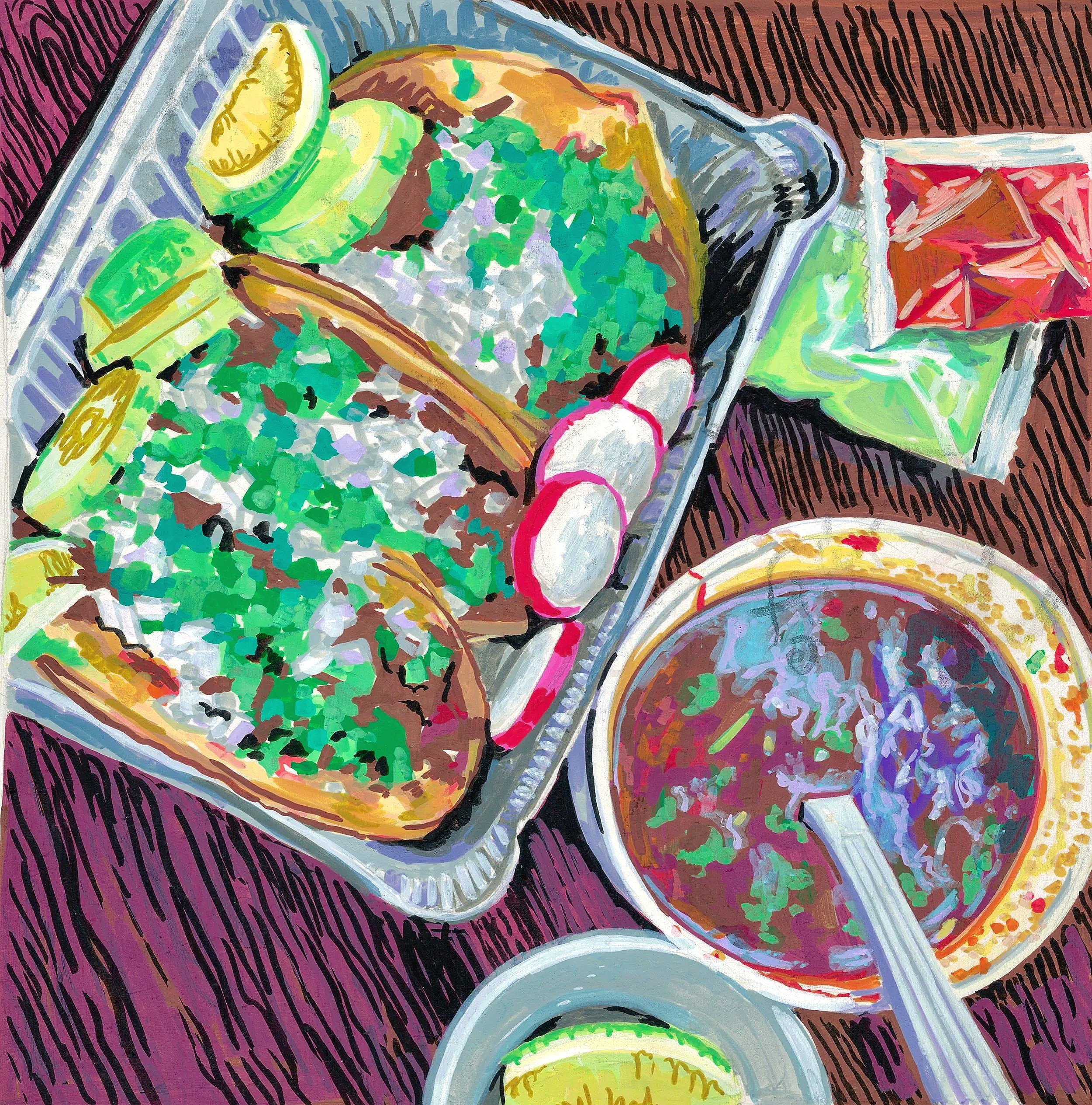  
    Taco Tuesday  
   2025 
   Acrylic Marker on Paper 
   8 x 8 in. 
 

 
  .artwork-caption {
    text-align: left;
    padding-top: 10px;
    font-family: inherit; 
  }
  .artwork-caption p {
    margin: 4px 0; 
    line-height: 1;
  }
 
