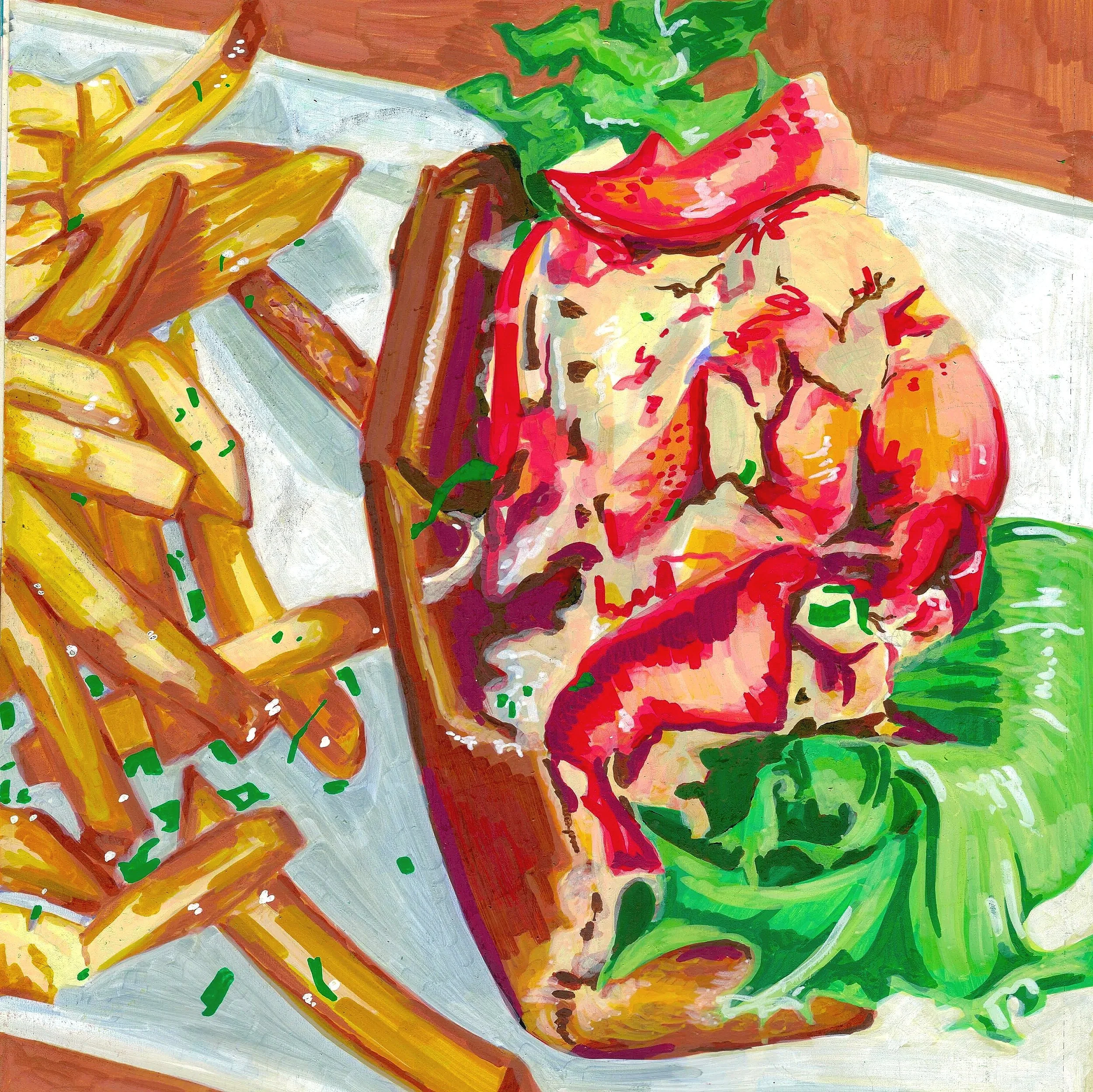  
    Lobstah Roll  
   2025 
   Acrylic Marker on Paper 
   8 x 8 in. 
 

 
  .artwork-caption {
    text-align: left;
    padding-top: 10px;
    font-family: inherit; 
  }
  .artwork-caption p {
    margin: 4px 0; 
    line-height: 1;
  }
 
