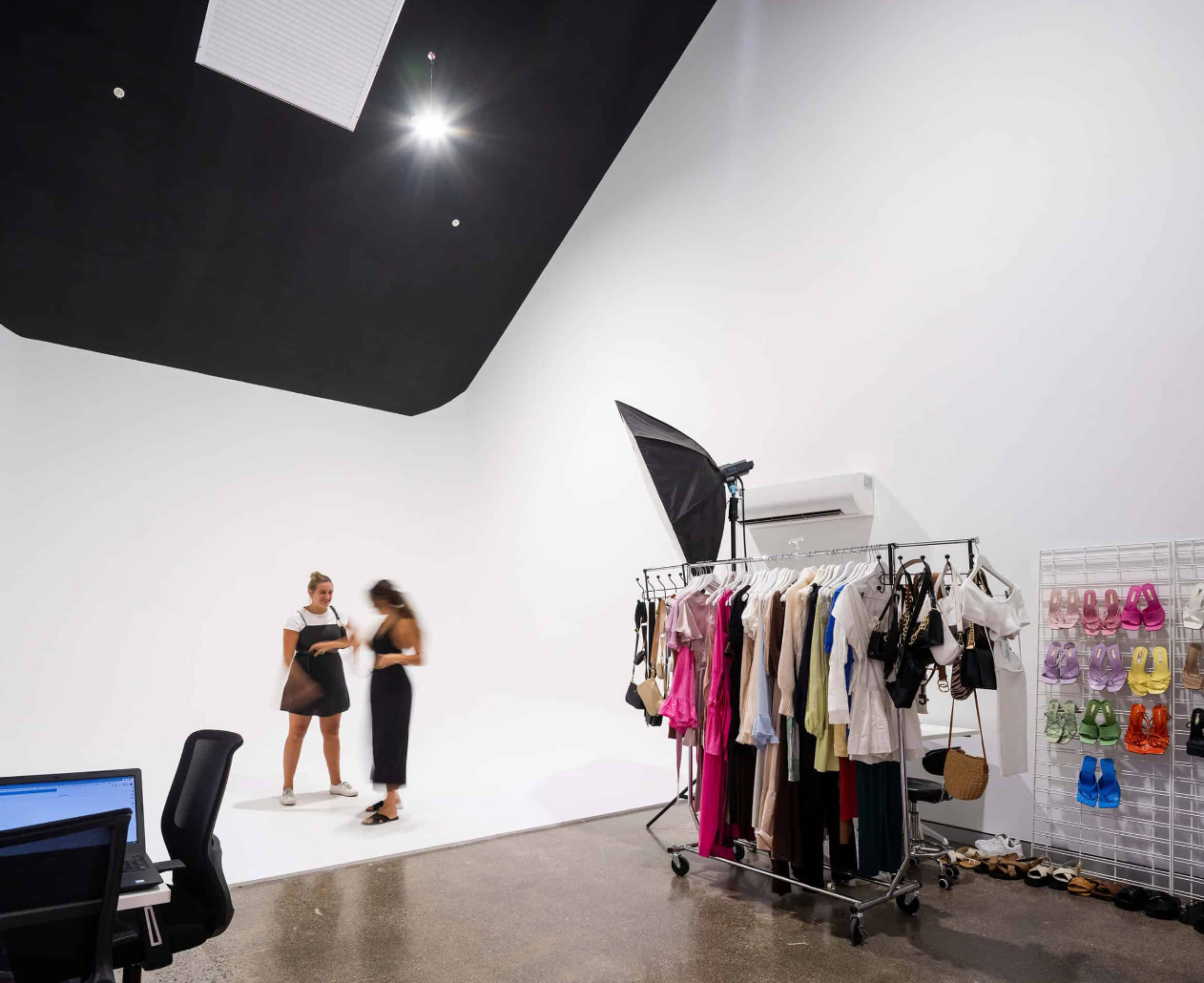 Cyclorama studio space with wardrobe styling area