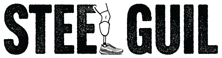 Logo with the text 'STEEL GUIL' and a stylized insect or spider hanging from the letters.