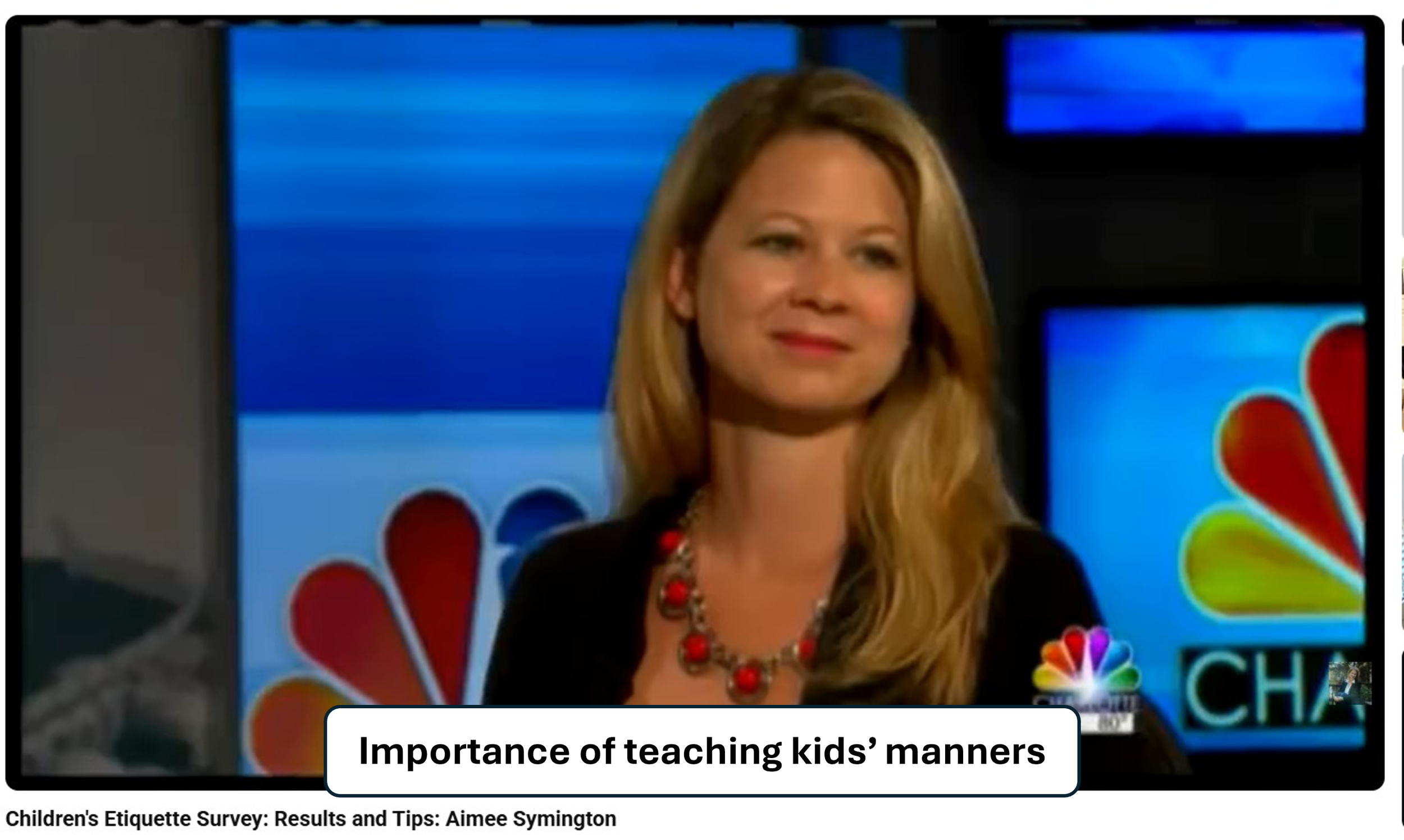 Etiquette expert and keynote speaker Aimee Symington discusses children's etiquette, workplace etiquette, professional presence and business communication in this TV interview. Discover practical tips for making a confident, polished and professional