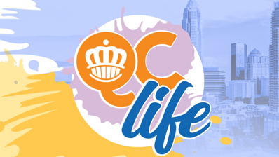 Illustration with orange, purple, and blue colors and the text 'OC like,' with a city skyline in the background.
