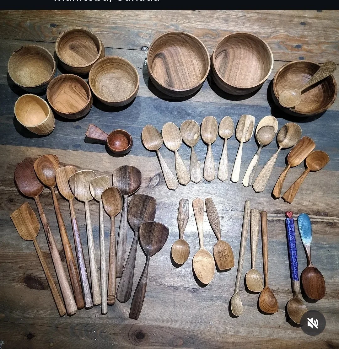 Canadian hand carved wooden bowls and spoons