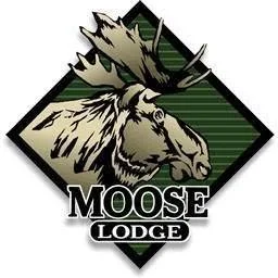 Logo of Moose Lodge featuring a moose head silhouette inside a diamond-shaped green frame.