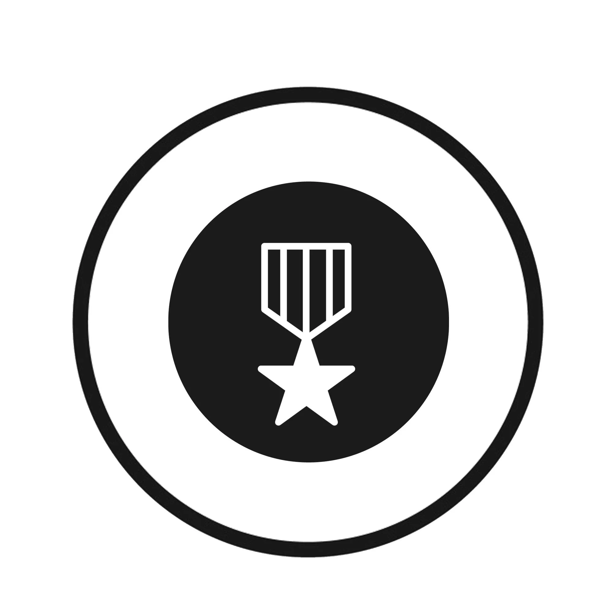 Black and white graphic with a circular arrow surrounding a shield and a star, representing security or protection.