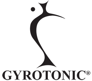 Logo of Gyrotonic, featuring a stylized human figure with arms raised, accompanied by the text 'GYROTONIC' underneath.