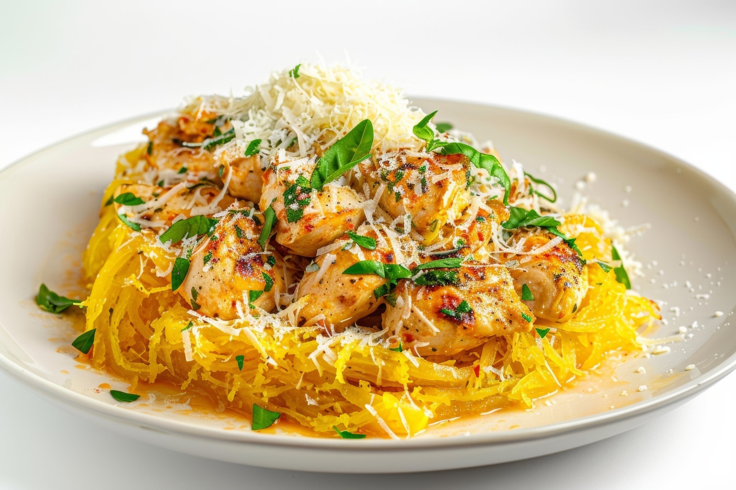 🧀🍗 Creamy Spaghetti Squash with Chicken and Parmesan