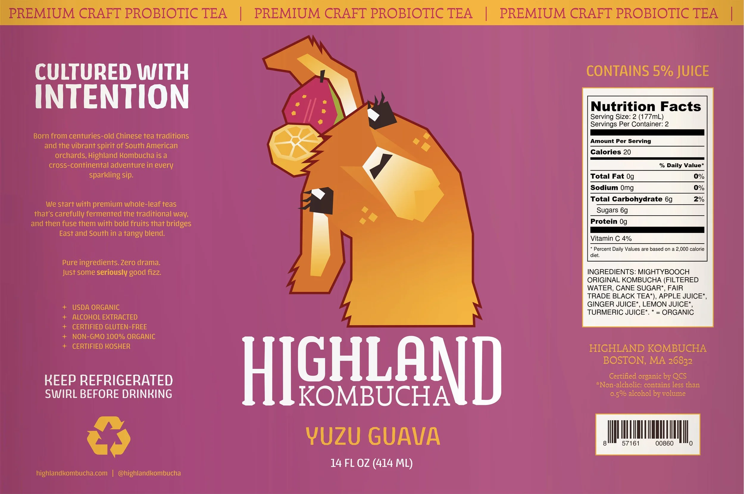 Highland Kombucha Yuzu Guava flavor