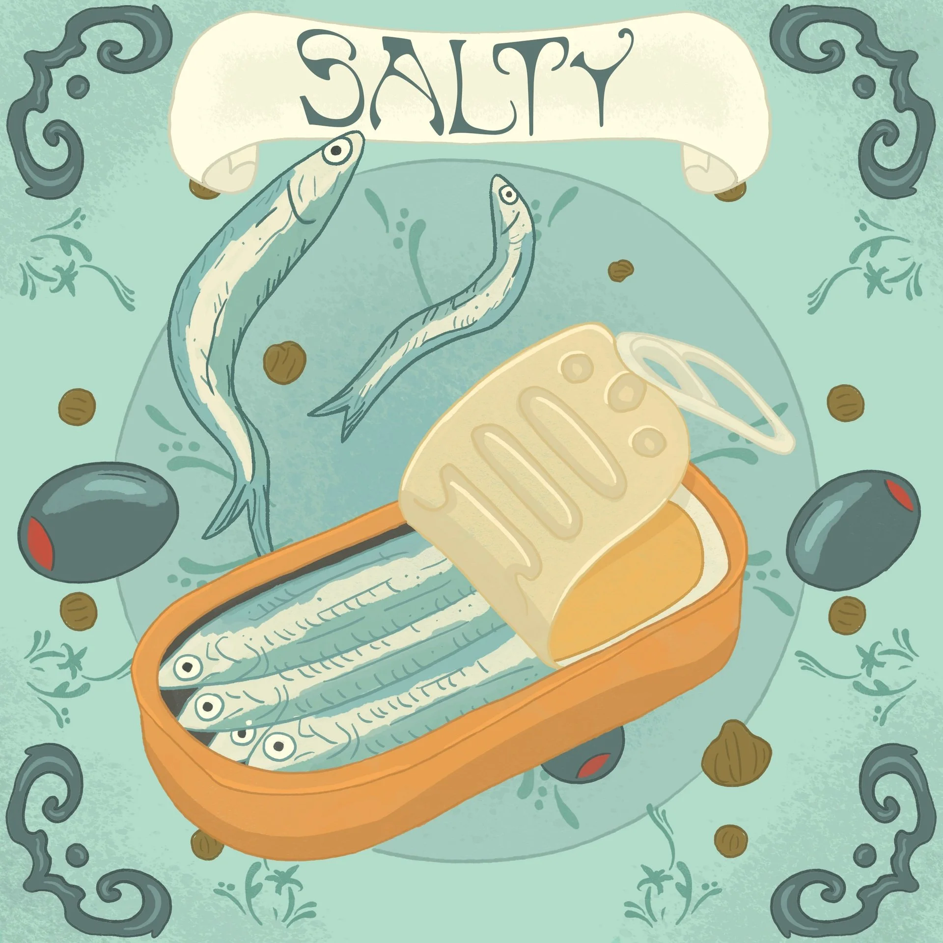 For first critique, Leslie complimented our group’s work for its consistency and teamwork; for my piece specifically, she suggested making the anchovies stand out more and enlarging the text
