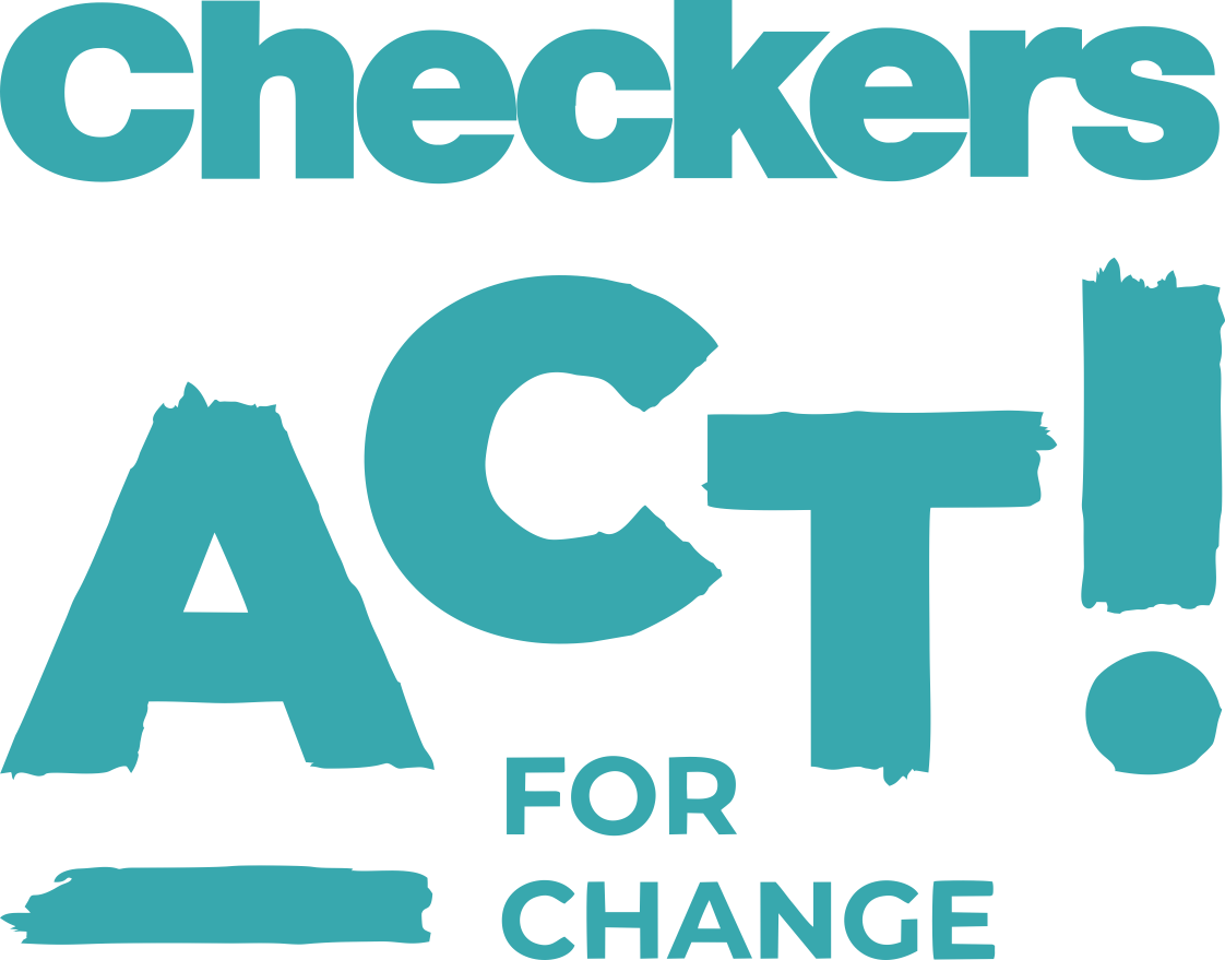 Graphic with the words "Checkers Act! For Change" in bold, distressed font.