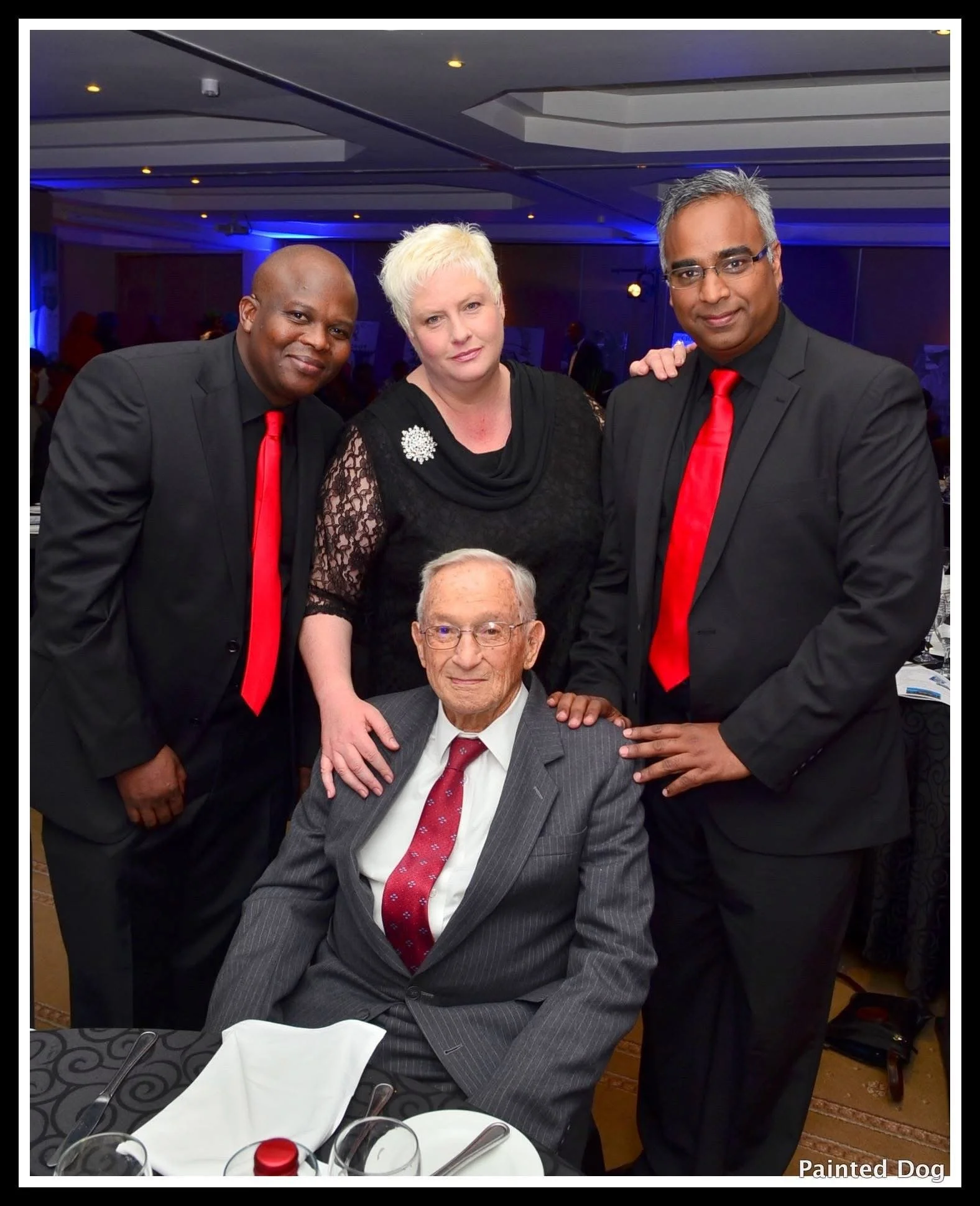Founder of Meals on Wheels Community Services Dr Denis Baird with Effort Bhebe Finance Director, Late Mrs Drina Engelbrecht National Director and Gershon Naidoo Programmes and Marketing Director