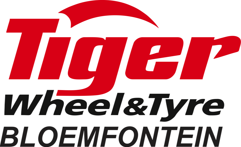 Logo of Tiger Wheel & Tire Bloomfield, featuring the word "Tiger" in red with a curved red line above it, and "Wheel & Tyre" and "BLOEMFONTEIN" written below in black and gray text.