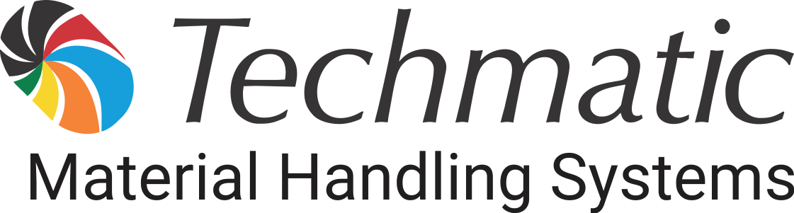 Techmatic Material Handling Systems logo with a colorful swirl icon and text.