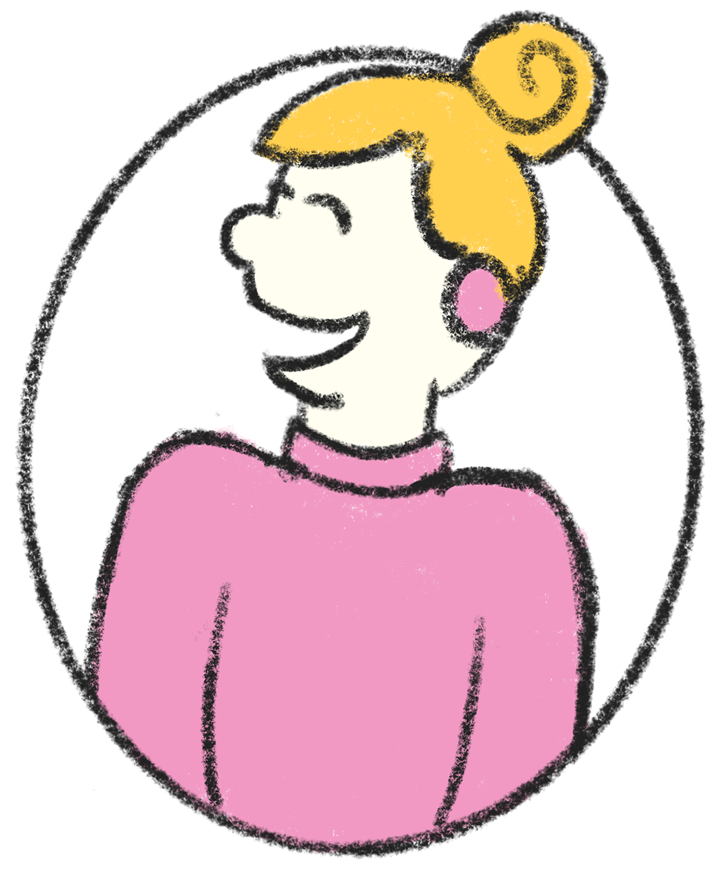 cartoon girl with blonde hair in a ponytail wearing pink shirt