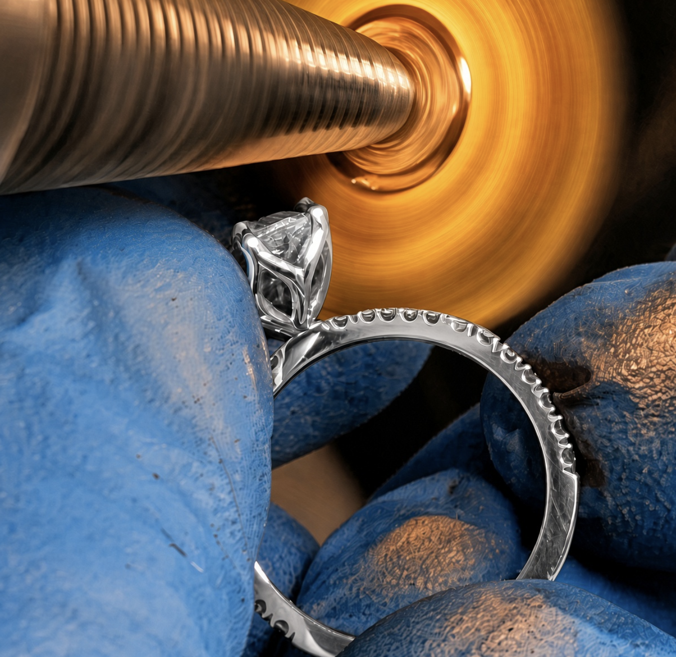 14k white gold six prong petal engagement ring polish and final finish custom design 