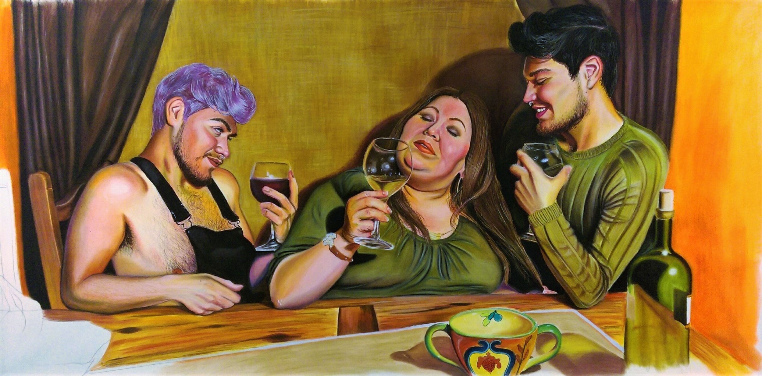 I Bet You Can't Out-Drink Me!  
soft pastel, charcoal
40x70 inches
2016