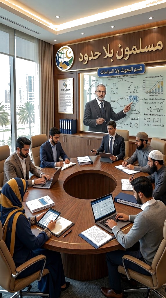 A diverse group of professionals attending a meeting in a conference room, with a man standing at the whiteboard presenting data and charts.