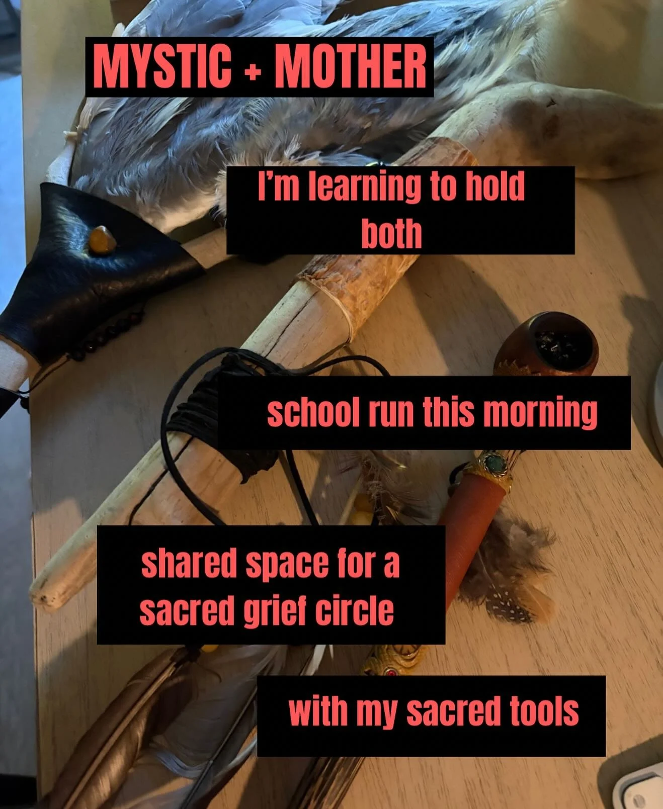 🪽From the frantic rush of school drop-off straight into the altar room. 

One minute I&rsquo;m managing the 3D realities of motherhood, and the next, I&rsquo;m grounding my energy, tuning my crystal bowl, and holding space for a grief ritual.

Strad
