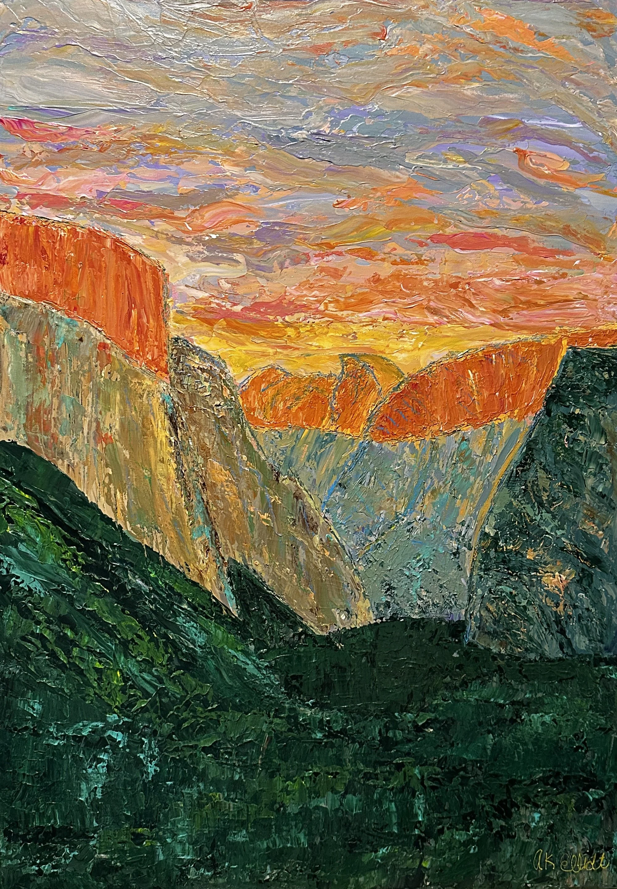 abstract painting of Yellowstone National Park at Half Dome by Arkansas Artist Ashley K Elliott