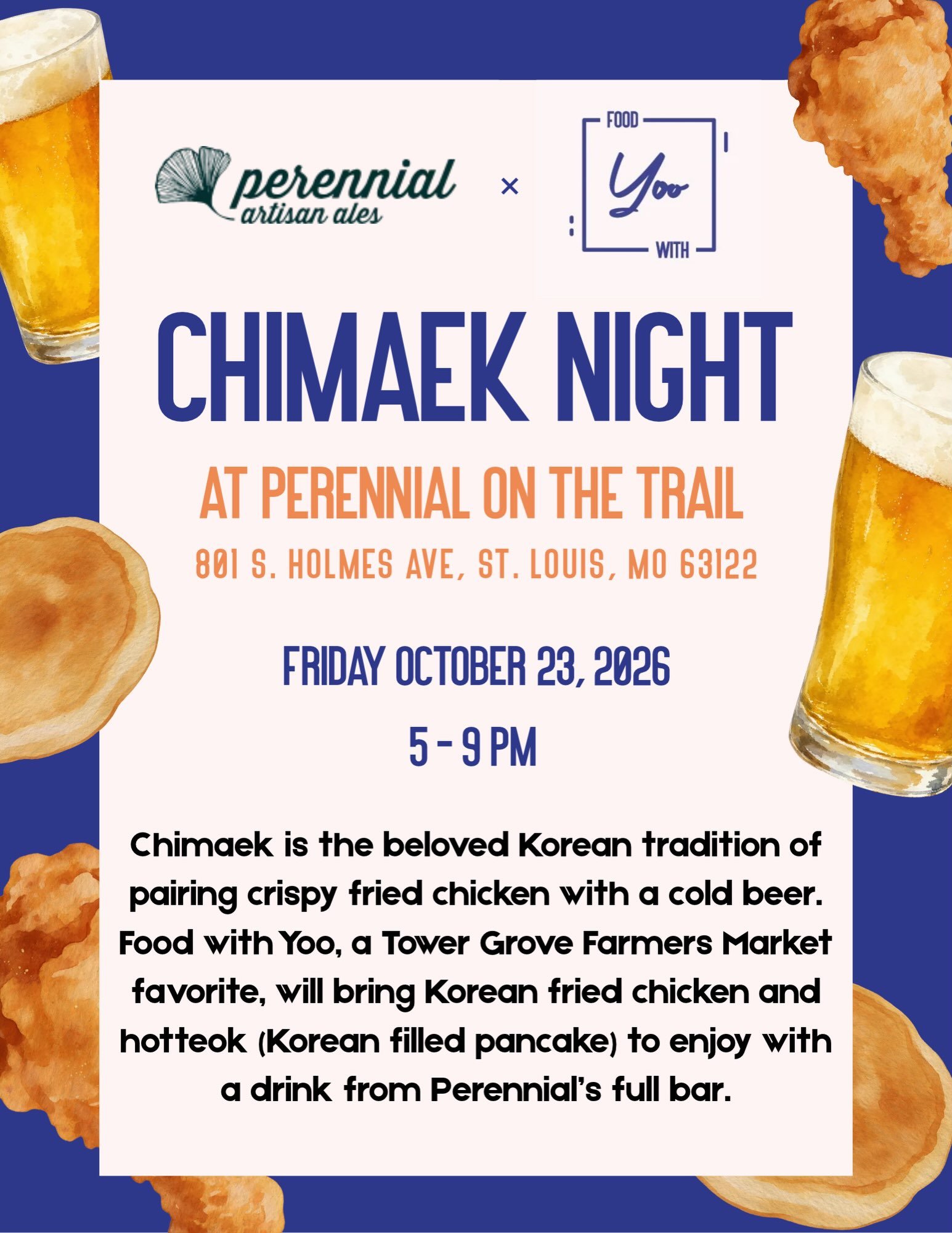 Our first Chimaek Night at @perennialonthetrail is this Friday!

We&rsquo;re teaming up with @perennialbeer for a night of Korean fried chicken and hotteok, with drinks from their full bar. Chimaek is the Korean tradition of enjoying fried chicken wi