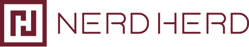 Nerd Herd logo with black and purple text