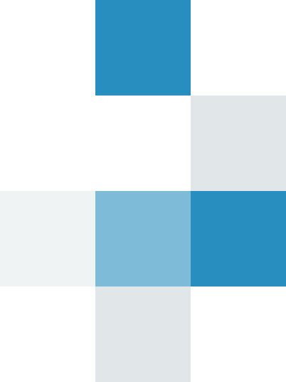 A pixelated image with blue and white squares arranged in a grid pattern.