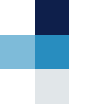 Abstract geometric pattern with dark blue, light blue, gray, and black rectangles and squares arranged in a symmetrical design.