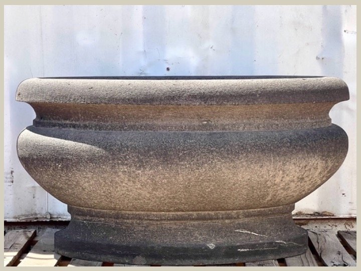 Antique Oval Black Stone Planter or Basin