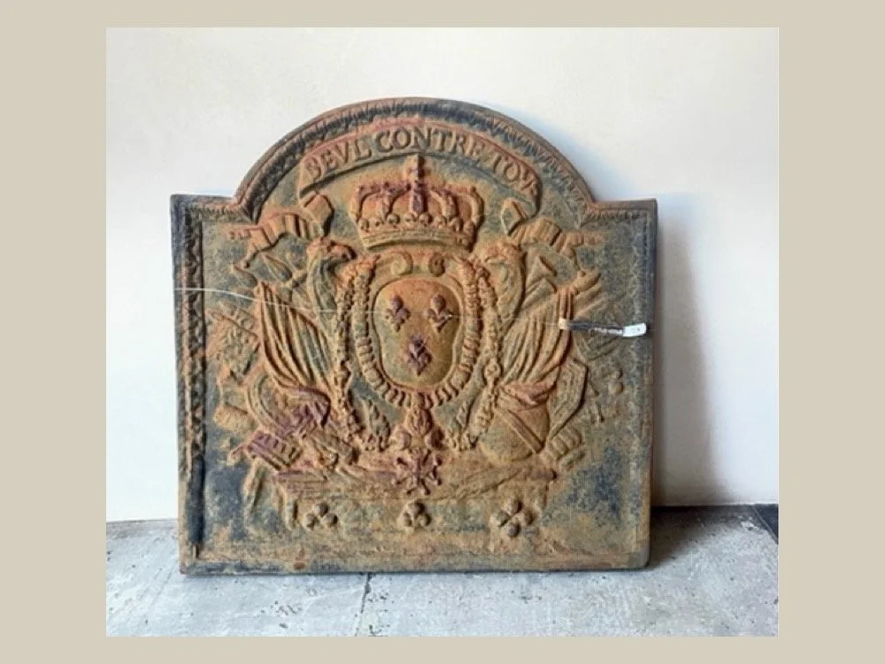 French Antique Arched Iron Fireback - 18th C
