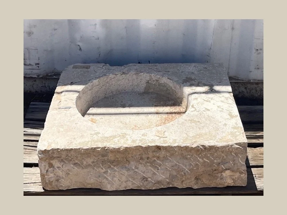 Antique Stone Basin - Square block with round sink