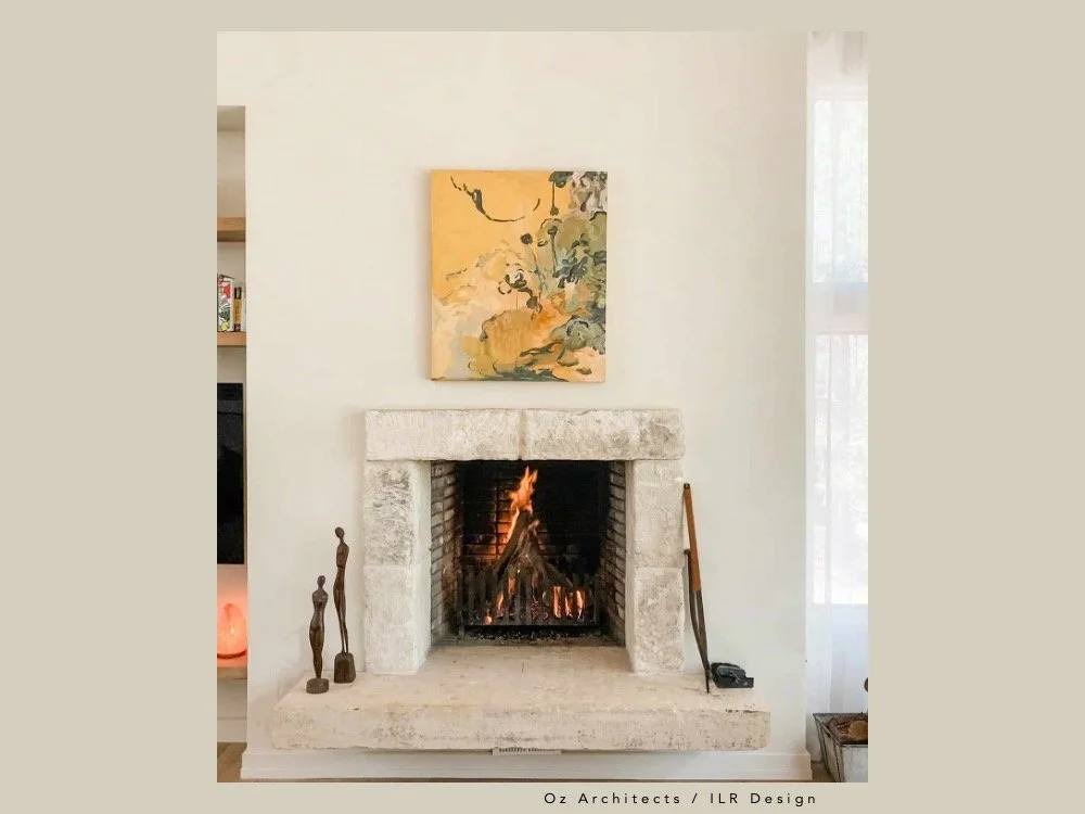 Stone Block Fireplace Surround with optional Limestone Slab Hearth
