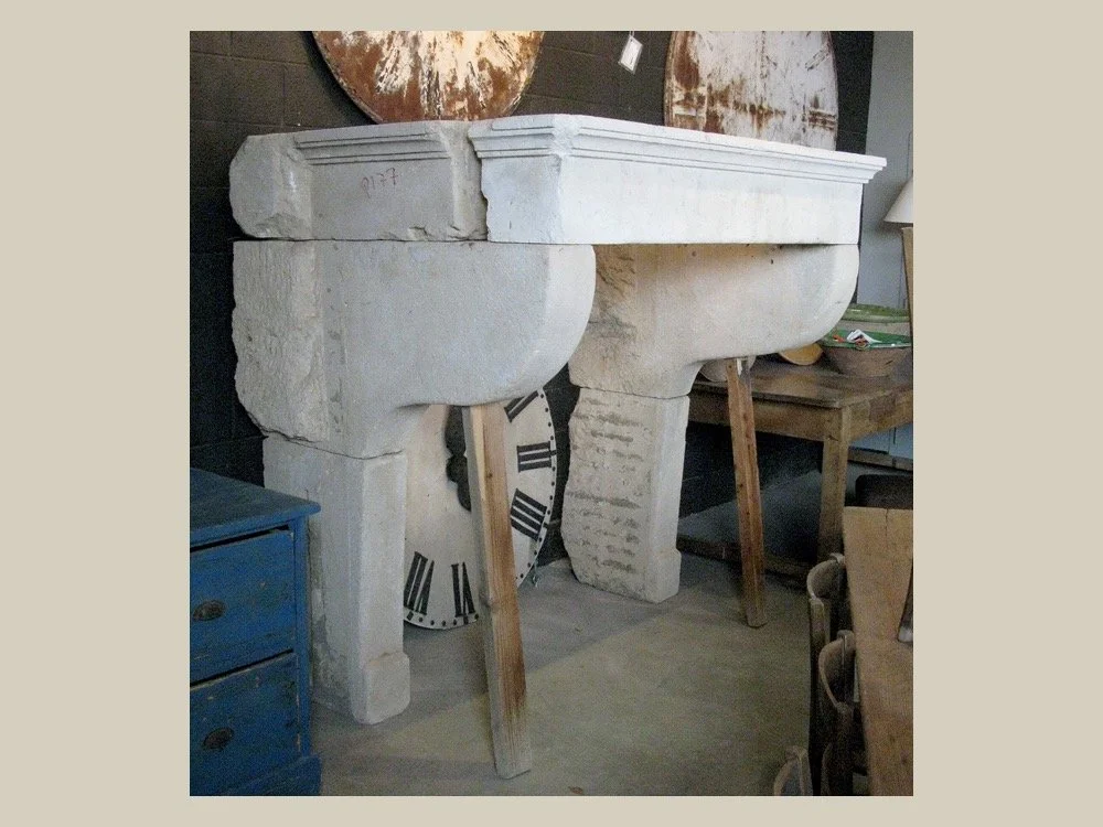 Antique French 19th Century Limestone Fireplace Surround