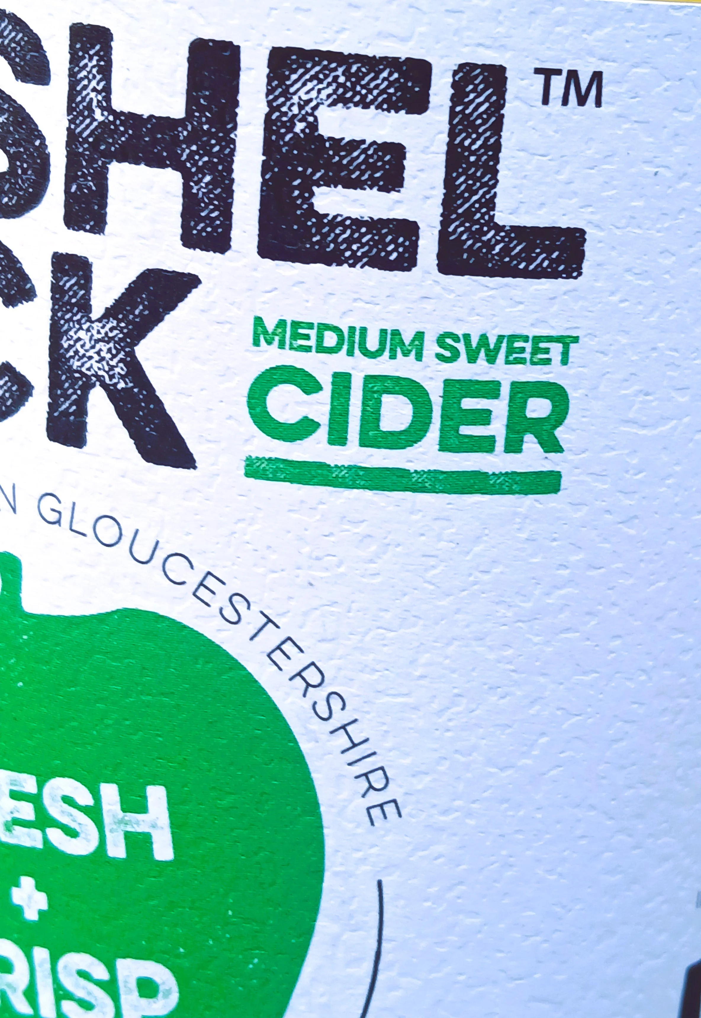 Close-up of BUSHEL+PECK Rich+Mellow cider, made with a blend of cider apples ... highlighting the Medium Sweet variant