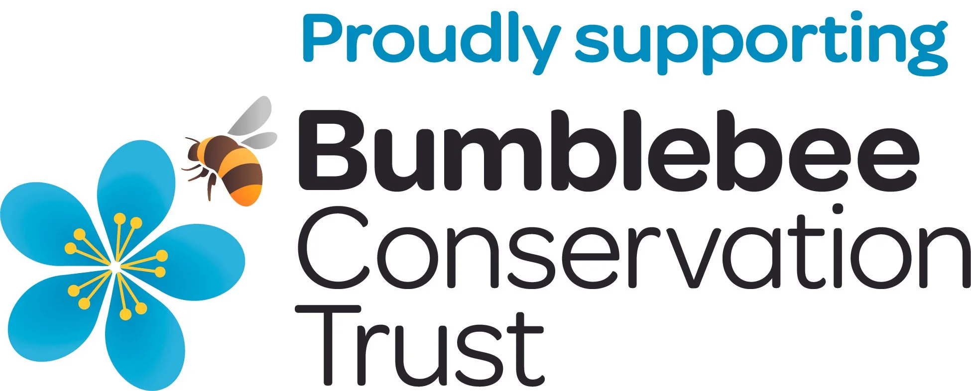 Logo of Bumblebee Conservation Trust featuring a blue flower and a bee, with supporting text.