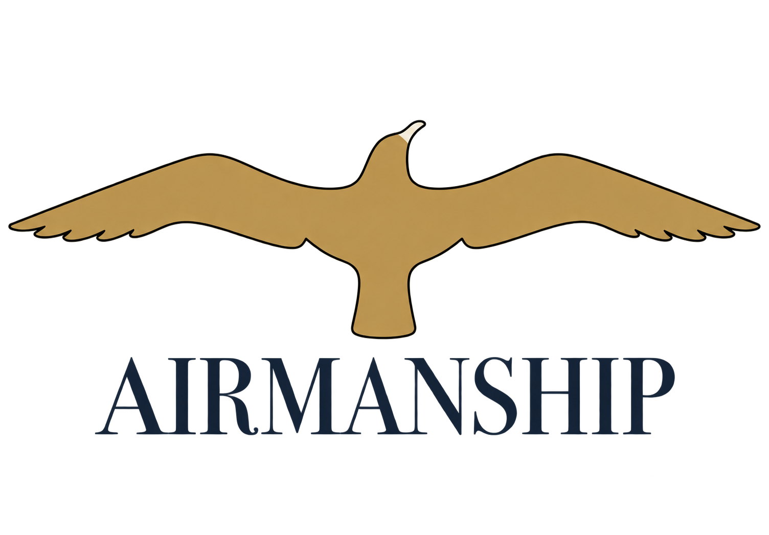 A stylized gold eagle with outstretched wings and the word 'Airmanship' in dark blue beneath it.