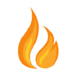A cartoon flame icon with orange and yellow colors.
