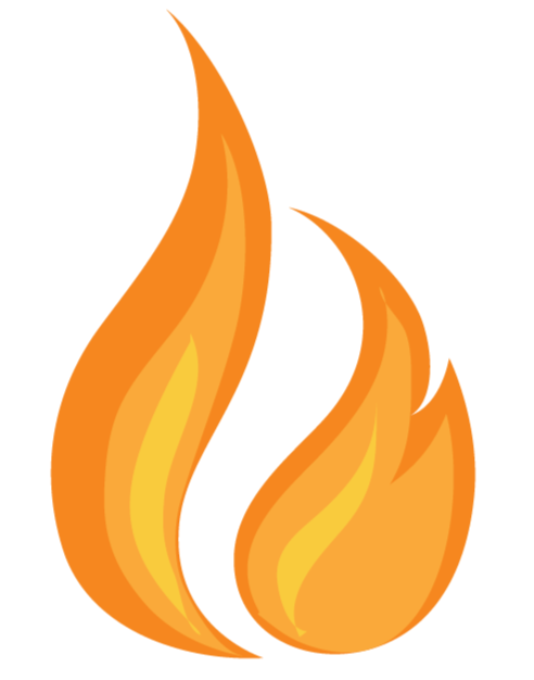 Stylized orange flame with yellow highlights.