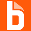 Orange and white logo with a stylized lowercase 'b' on a white background