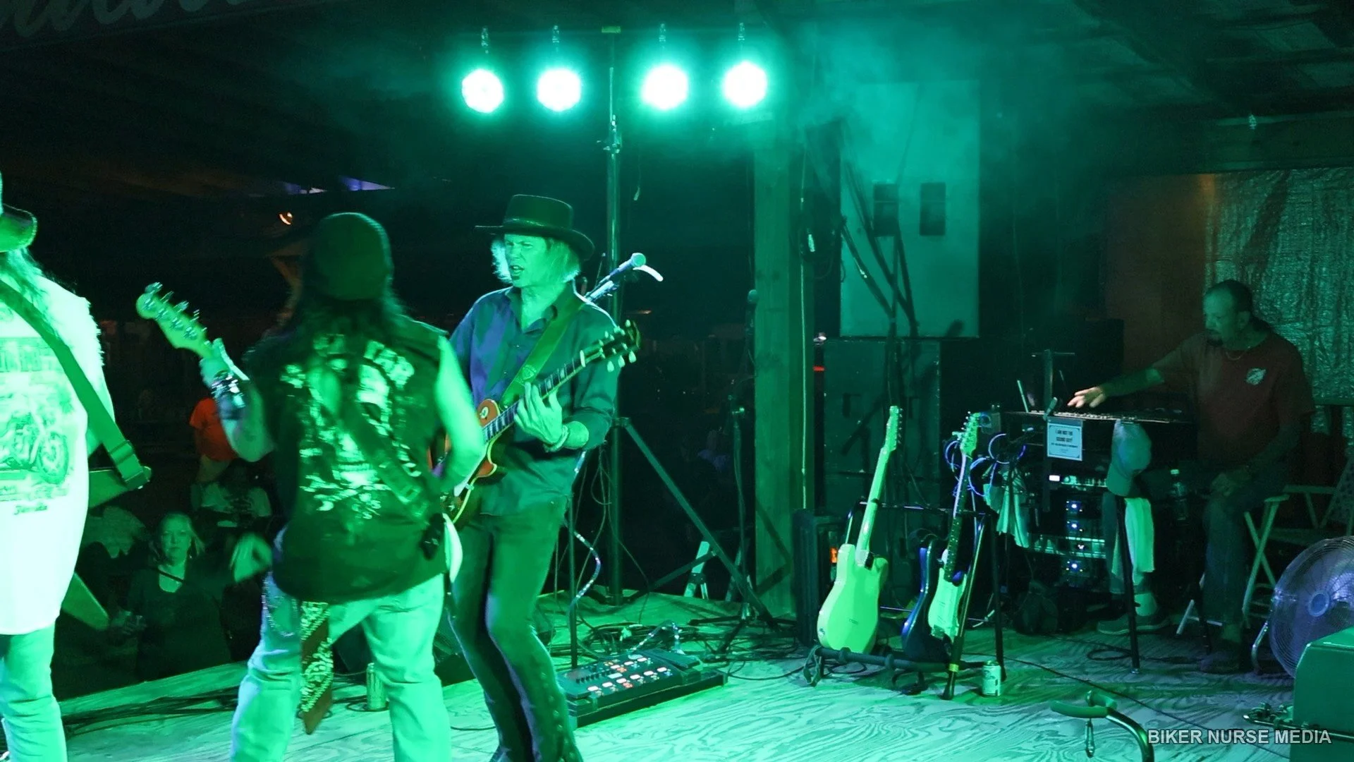 Live band performing at a motorcycle rally photographed by Biker Nurse Media