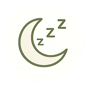 A crescent moon with three Z's indicating sleep or rest.