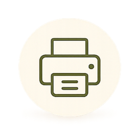 Icon of a printer on a white background.
