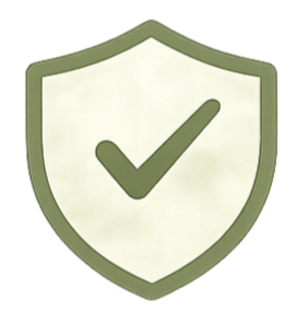 A shield with a check mark in the center, symbolizing security or protection.