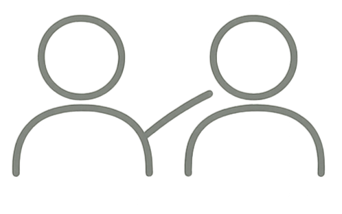 Outline drawing of two people with one person tapping the other's shoulder.