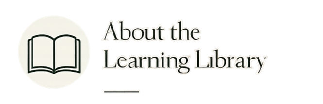 Logo featuring an open book icon with the text 'About the Learning Library'.