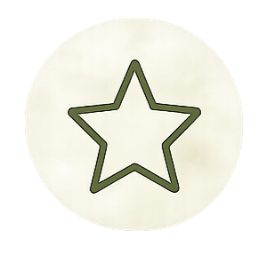A white circular object with a green outline of a star in the center.