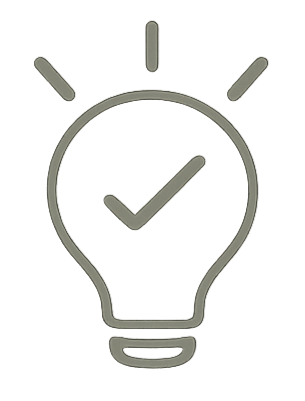 Icon of a light bulb with a checkmark inside it.