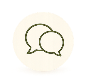 Two overlapping speech bubbles, one slightly larger than the other, in green outline on a white background.