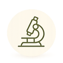 Line drawing of a microscope inside a white circle