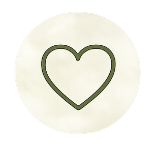 A simple line drawing of a heart on a white circular background.