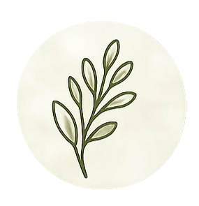 Illustration of a green leafy branch on a white background.